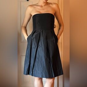 J. Crew black strapless box pleats cocktail dress